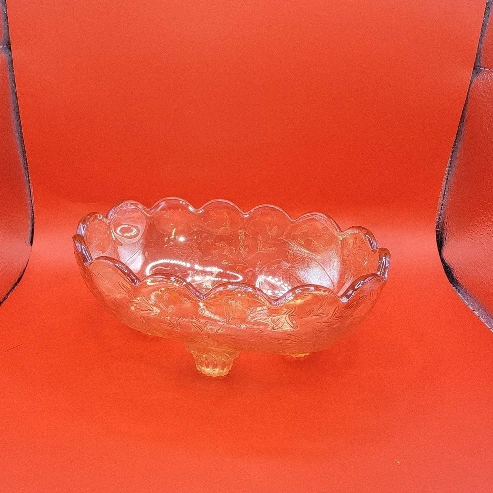 Floragold Louisa Pattern Jeannette Glass Small Oval Footed Iridescent Candy Bowl